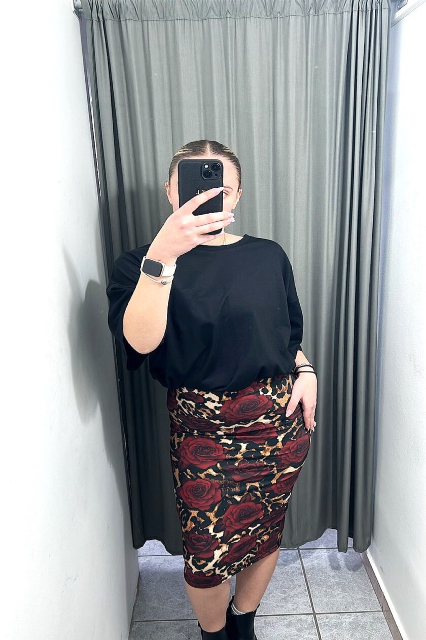 Bodycon Midi Skirt -Ocelot Roses lovebyhands.gr