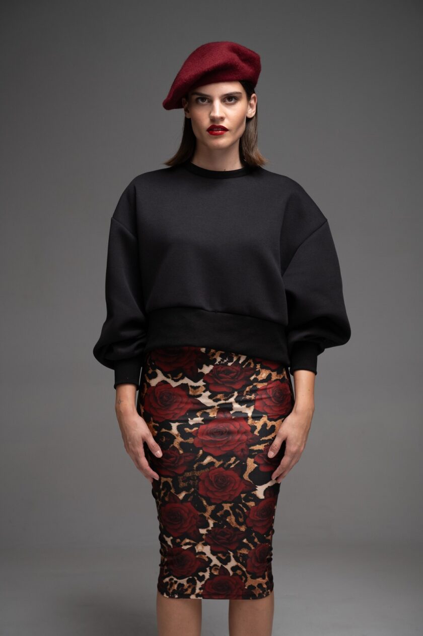 Bodycon Midi Skirt -Ocelot Roses love.sinnefo.cloud
