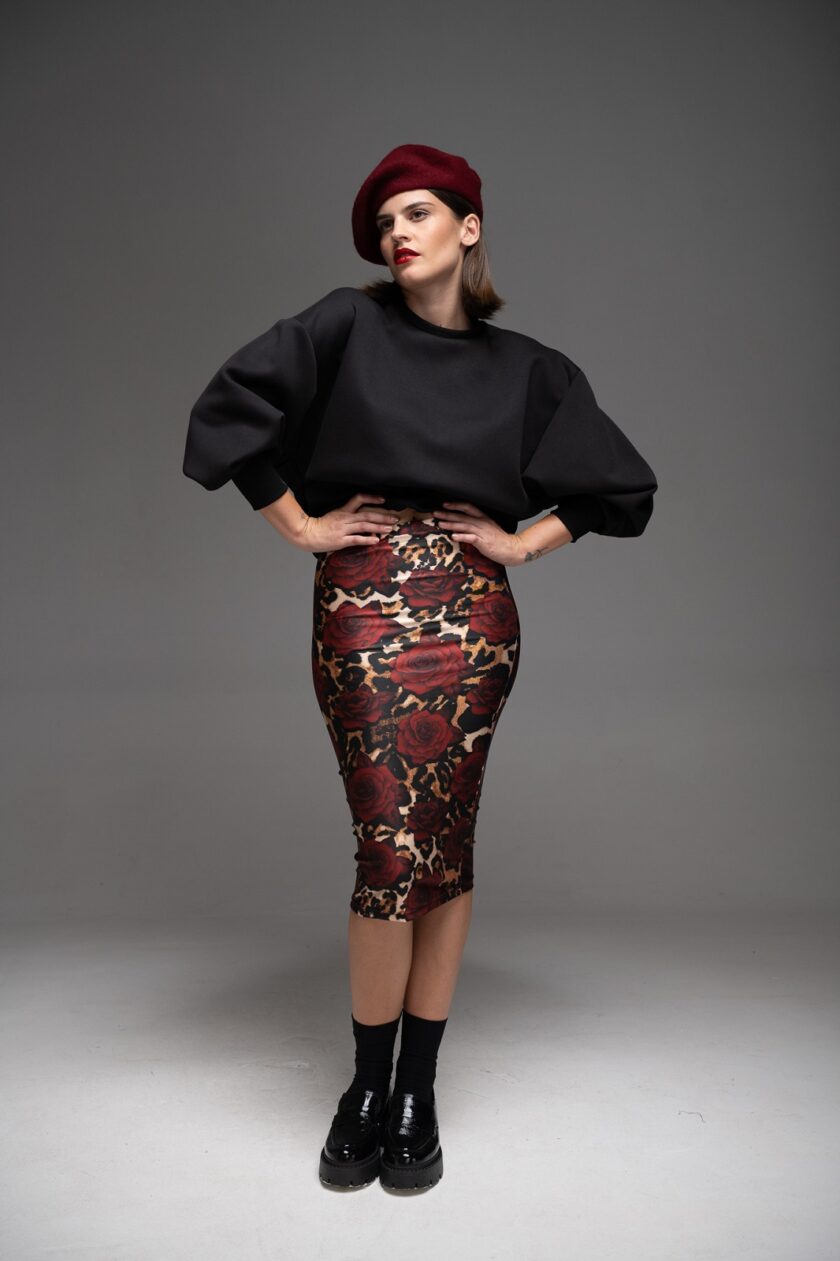 Bodycon Midi Skirt -Ocelot Roses love.sinnefo.cloud
