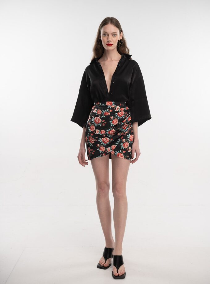 Satin Mini Skirt (Pixie Roses Black) love.sinnefo.cloud