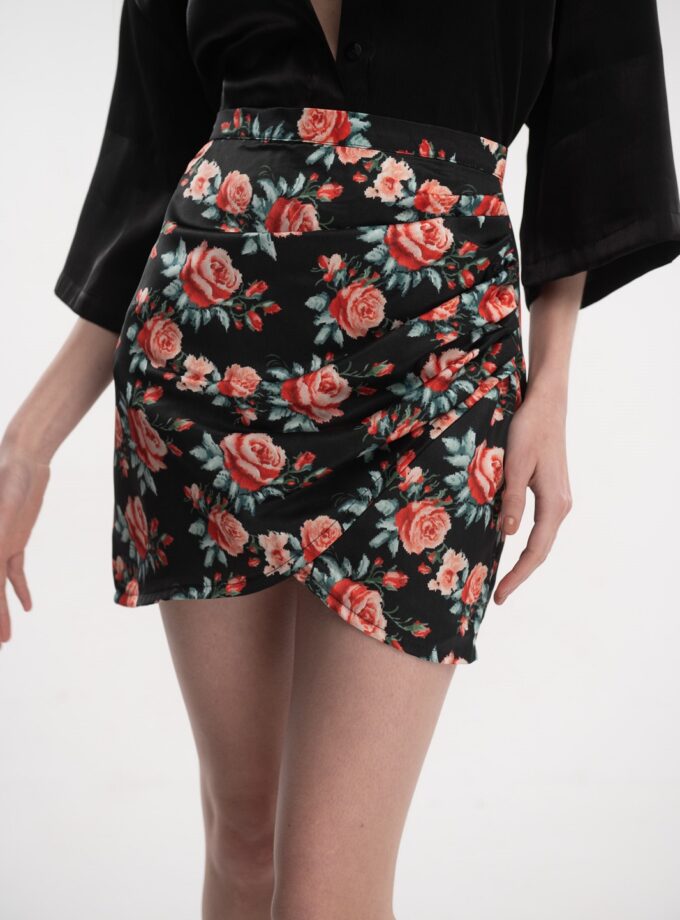 Satin Mini Skirt (Pixie Roses Black) love.sinnefo.cloud