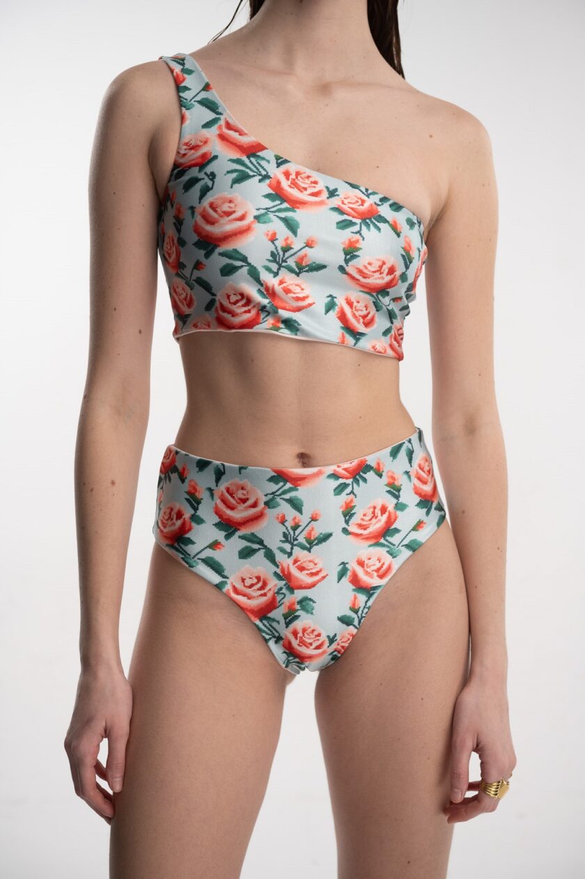 Pixie Roses Cyan Bikini One Shoulder love.sinnefo.cloud