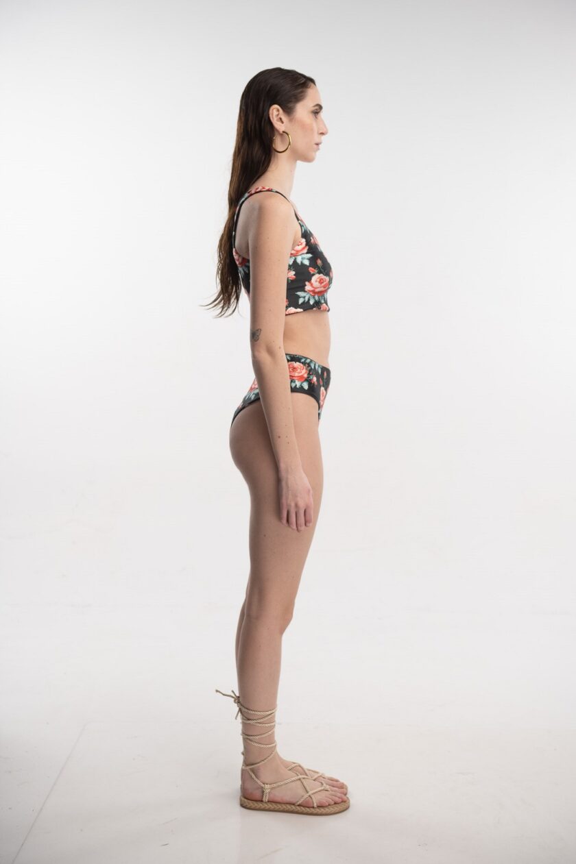 One Shoulder Bikini (Pixie Roses Black) love.sinnefo.cloud