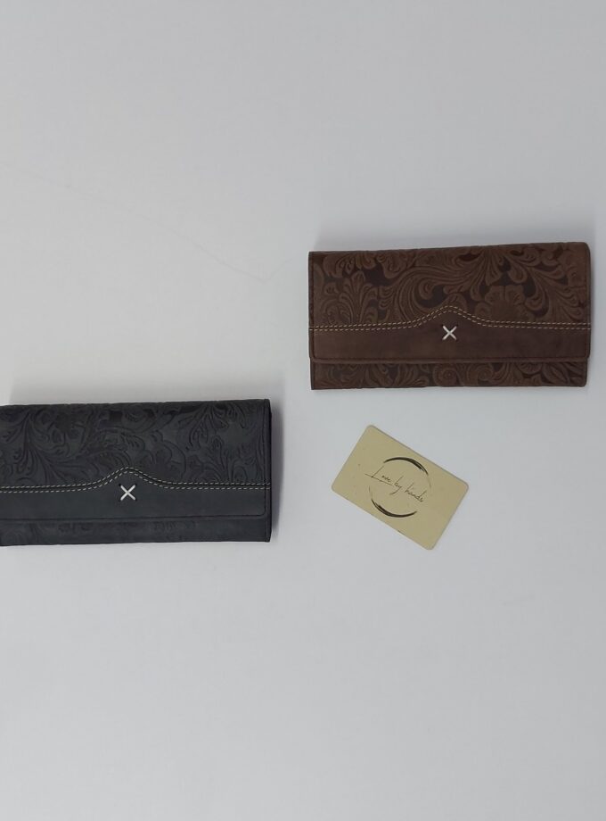 πορτοφόλια flower wallet καφέ γκρι lovebyhands.gr