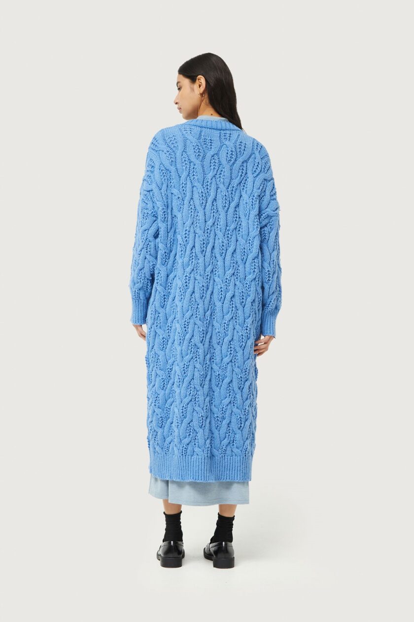 Long blue cable knit cardigan lovebyhands.gr
