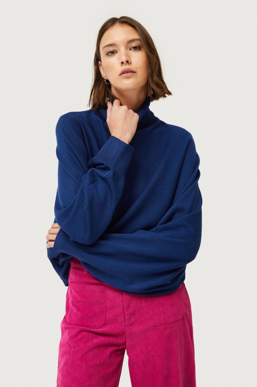 Blue Roll Neck Knitted Sweater lovebyhands.gr