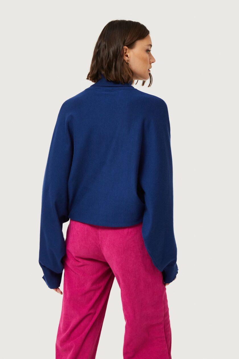 Blue Roll Neck Knitted Sweater lovebyhands.gr