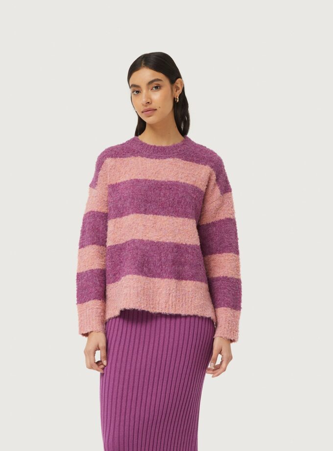 Purple striped fluffy knit sweater lovebyhands.gr