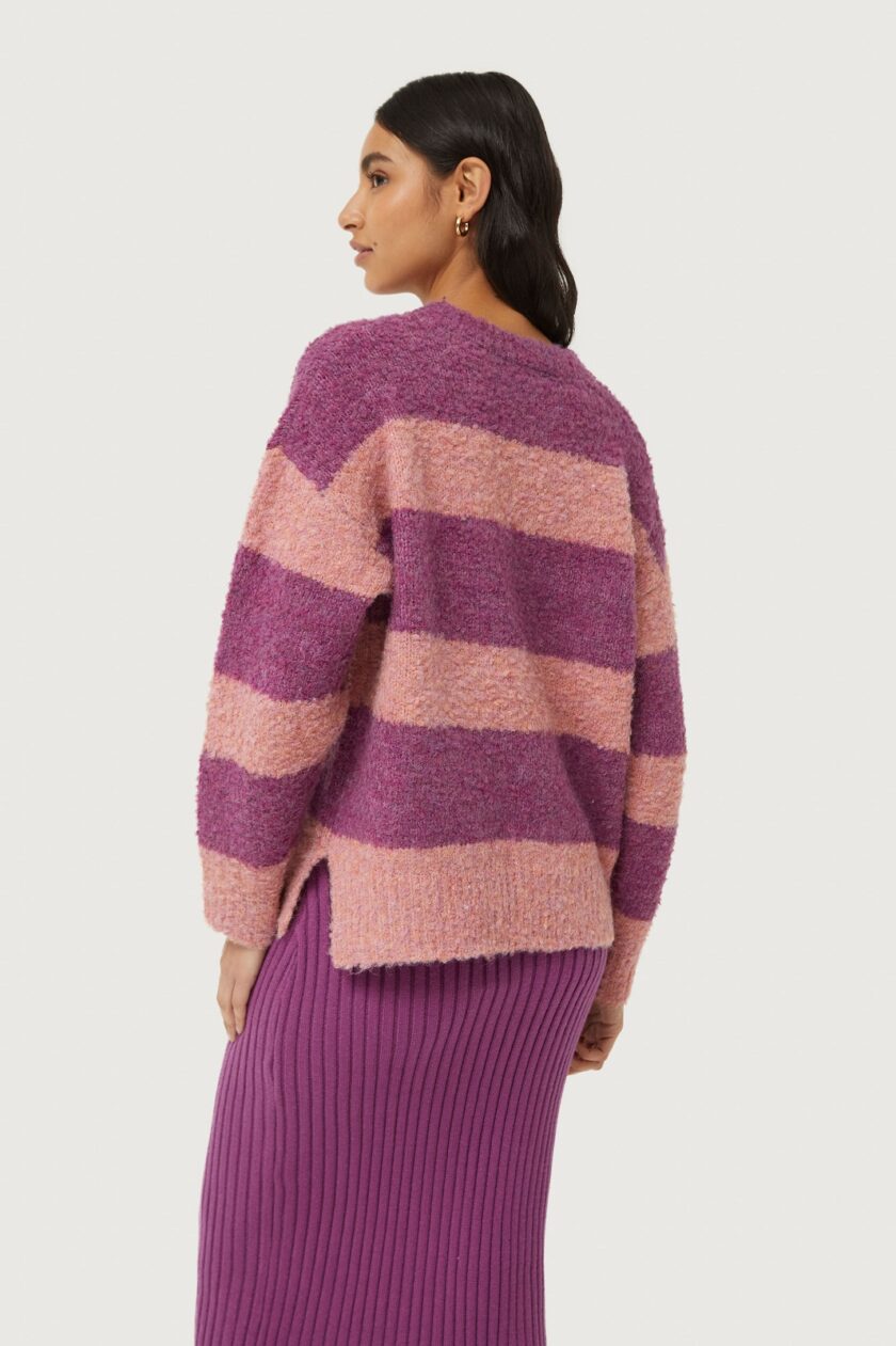 Purple striped fluffy knit sweater lovebyhands.gr
