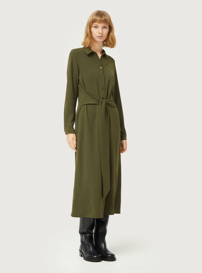 Khaki green midi shirt dress lovebyhands.gr