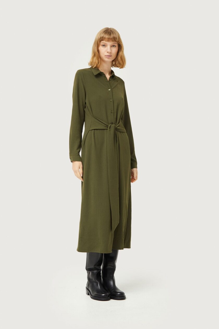 Khaki green midi shirt dress lovebyhands.gr