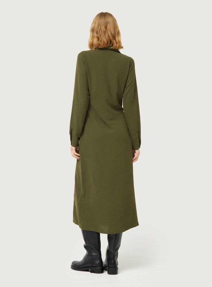 Khaki green midi shirt dress lovebyhands.gr