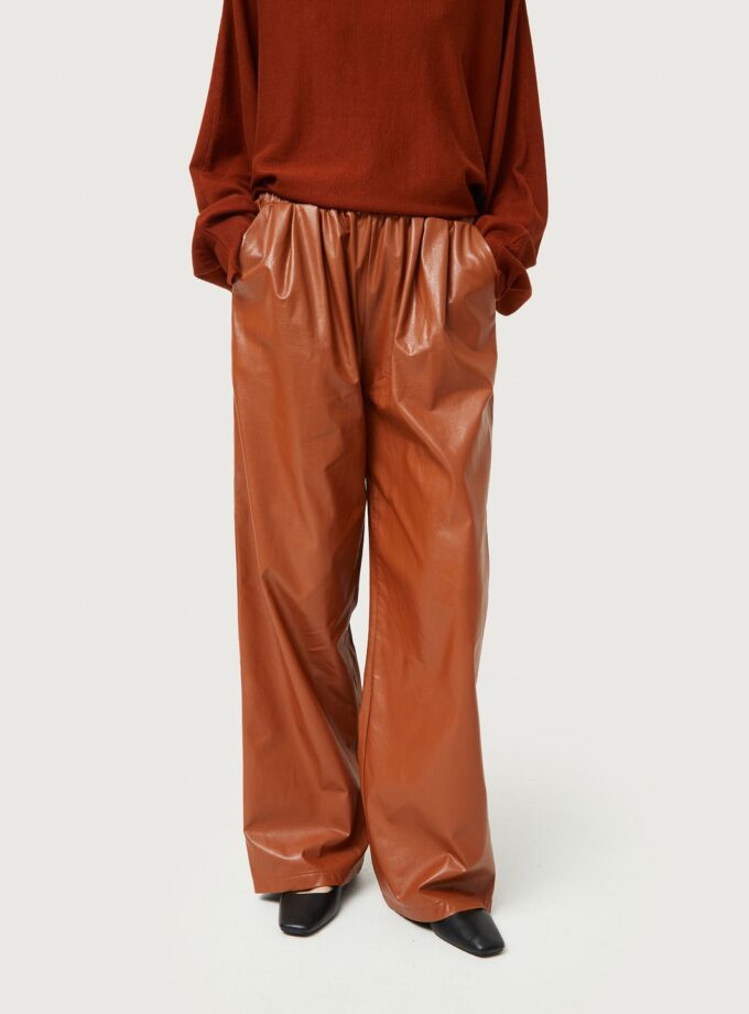 Brown faux leather pants lovebyhands.gr