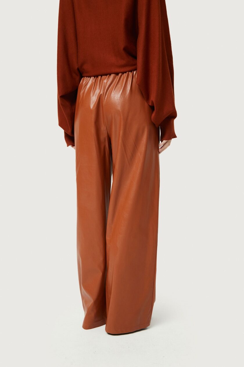 Brown faux leather pants lovebyhands.gr