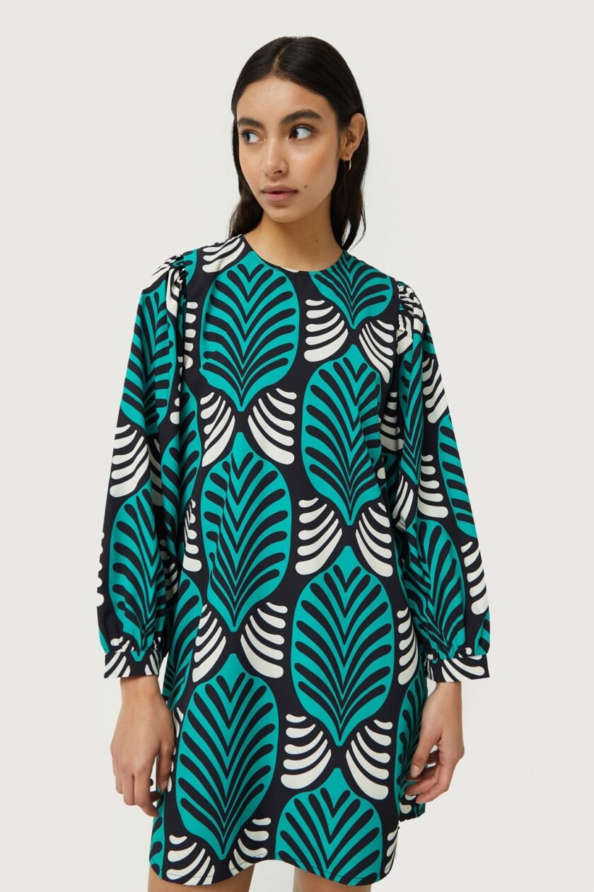 Short dress with large Brigitte print lovebyhands.gr