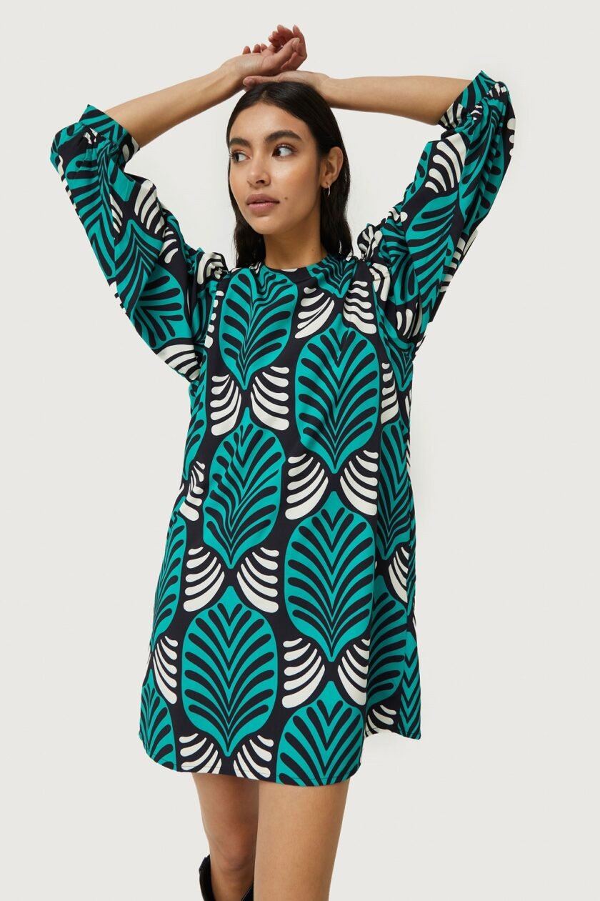 Short dress with large Brigitte print lovebyhands.gr