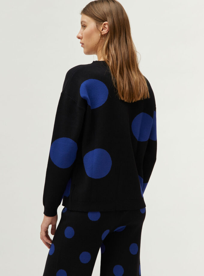 Blue polka dot printed jacquard knit sweater lovebyhands.gr