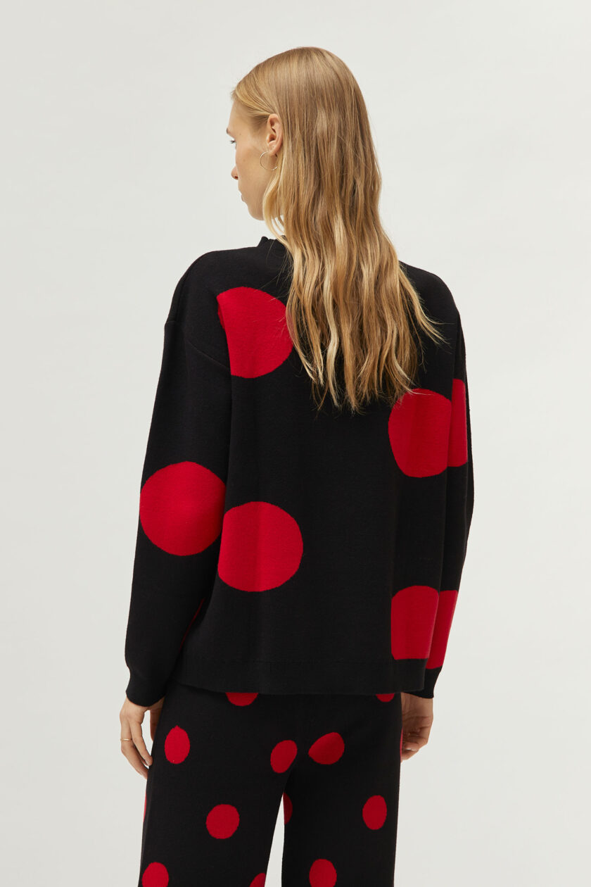 Red polka dot printed jacquard knit sweater lovebyhands.gr