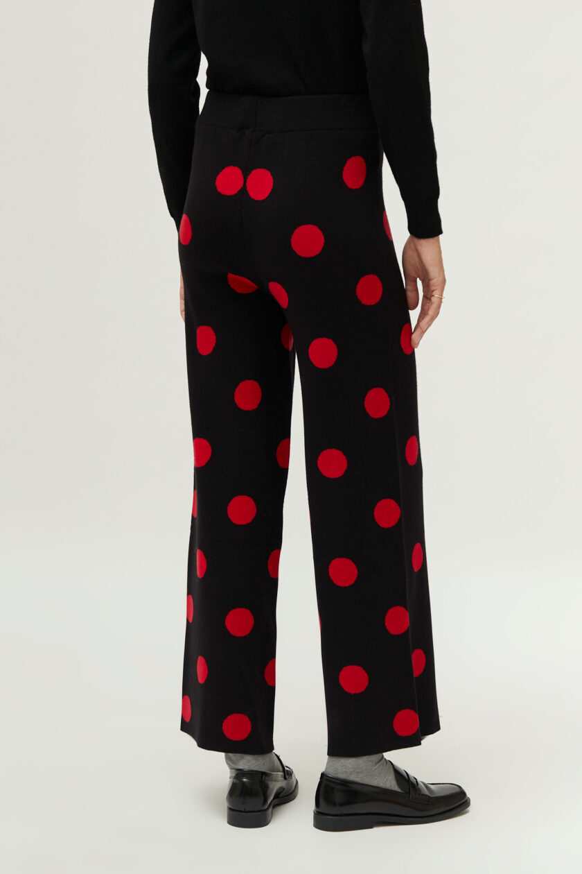 Red polka dot printed jacquard knit pants lovebyhands.gr