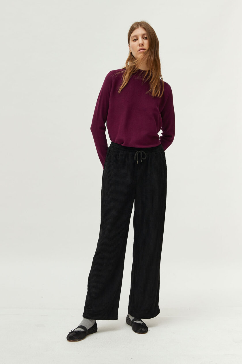 Black elastic waist corduroy pants lovebyhands.gr