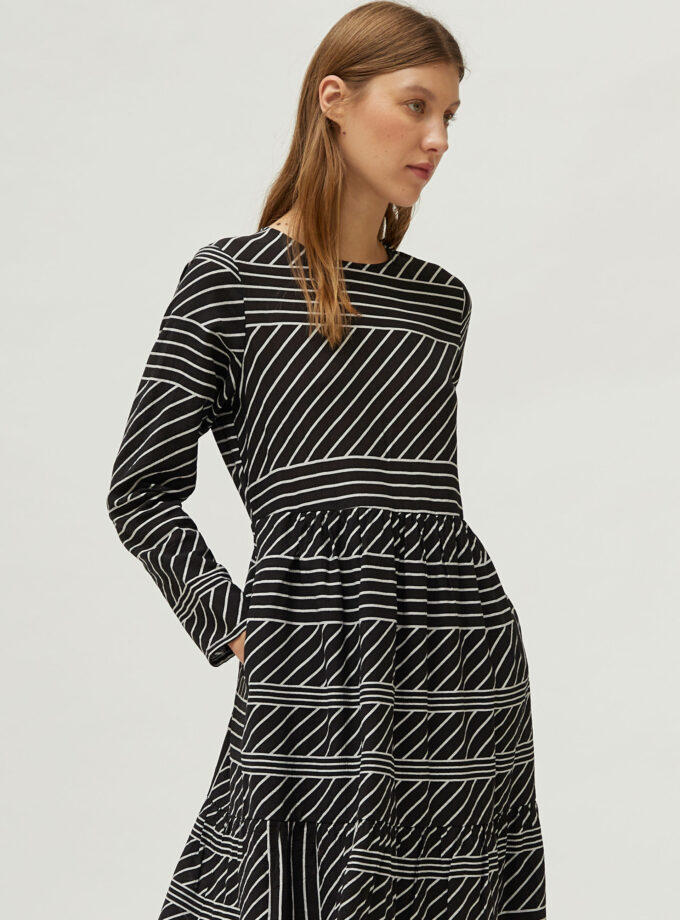 Black striped print midi dress lovebyhands.gr