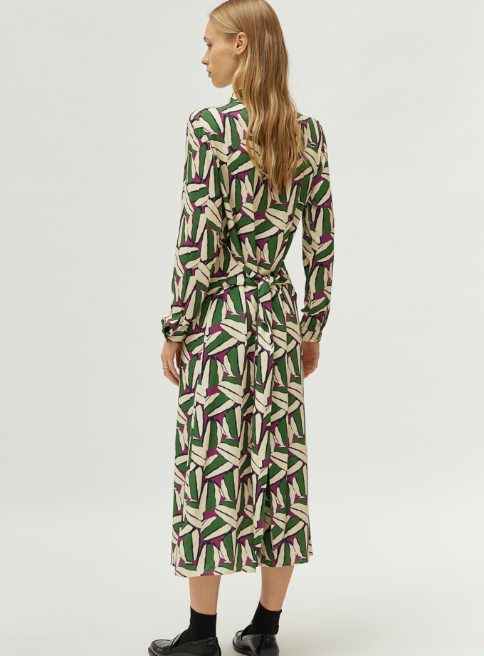 Green geometric print midi dress lovebyhands.gr