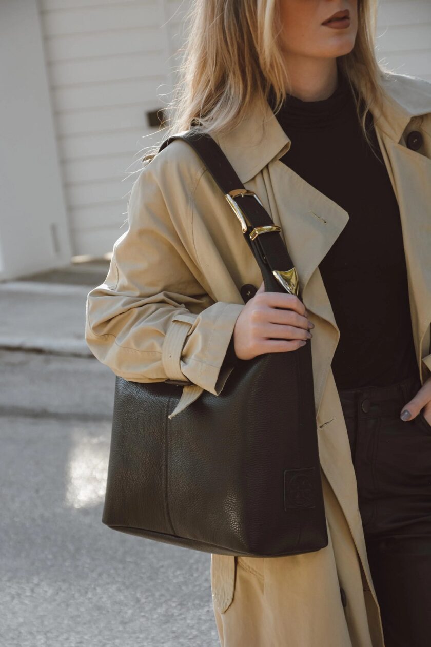 Serena Δερμάτινη Tote Bag - Μαύρο lovebyhands.gr