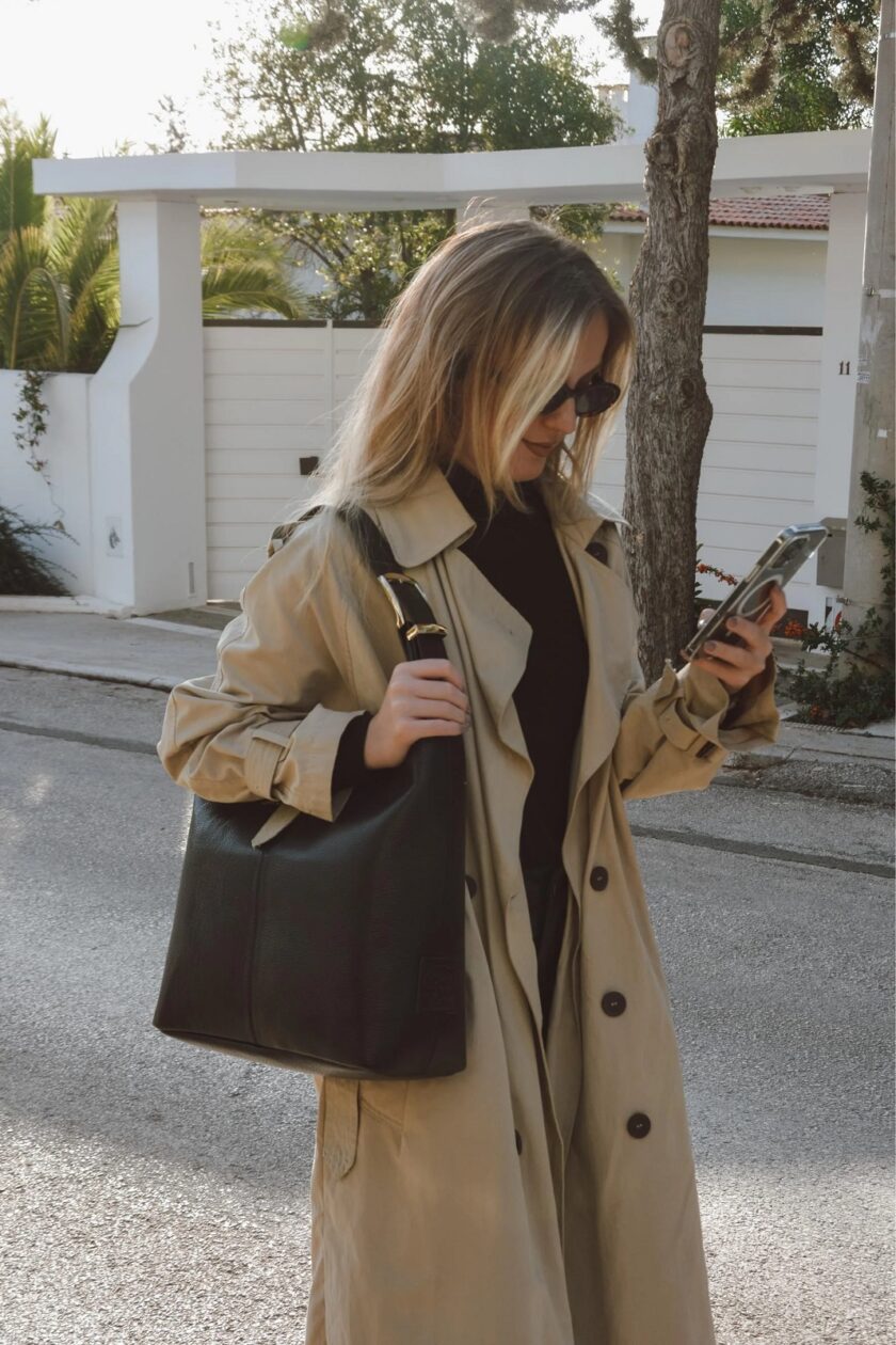 Serena Δερμάτινη Tote Bag - Μαύρο lovebyhands.gr