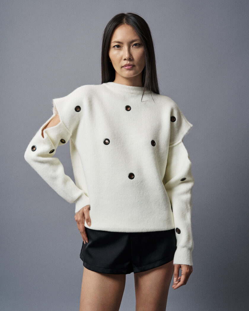 Rock knit sweater with metal holes lovebyhands.gr