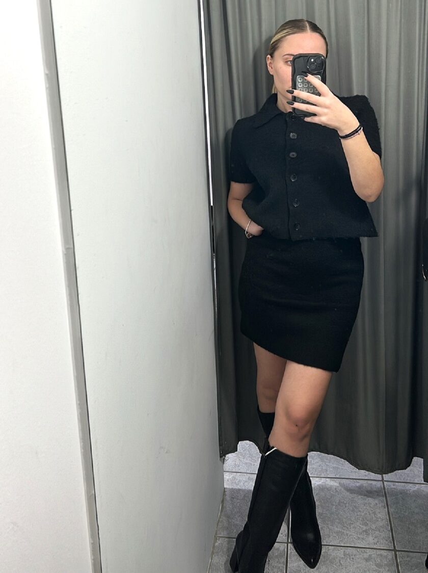 Knit chic set jacket / skirt - Black lovebyhands.gr