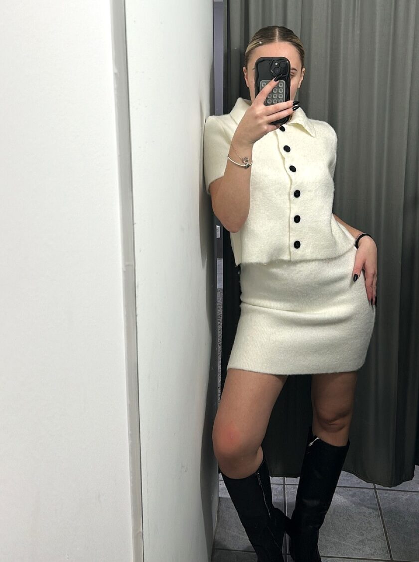 Knit chic set jacket / skirt - Off White lovebyhands.gr