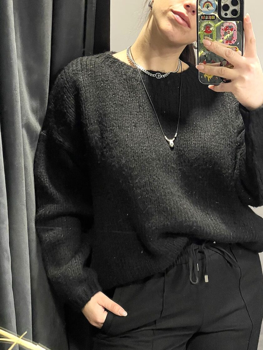 Mohair-lurex oversized πουλόβερ black lovebyhands.gr