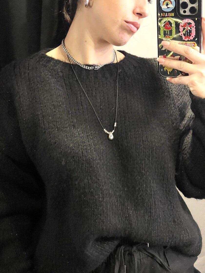 Mohair-lurex oversized πουλόβερ black lovebyhands.gr