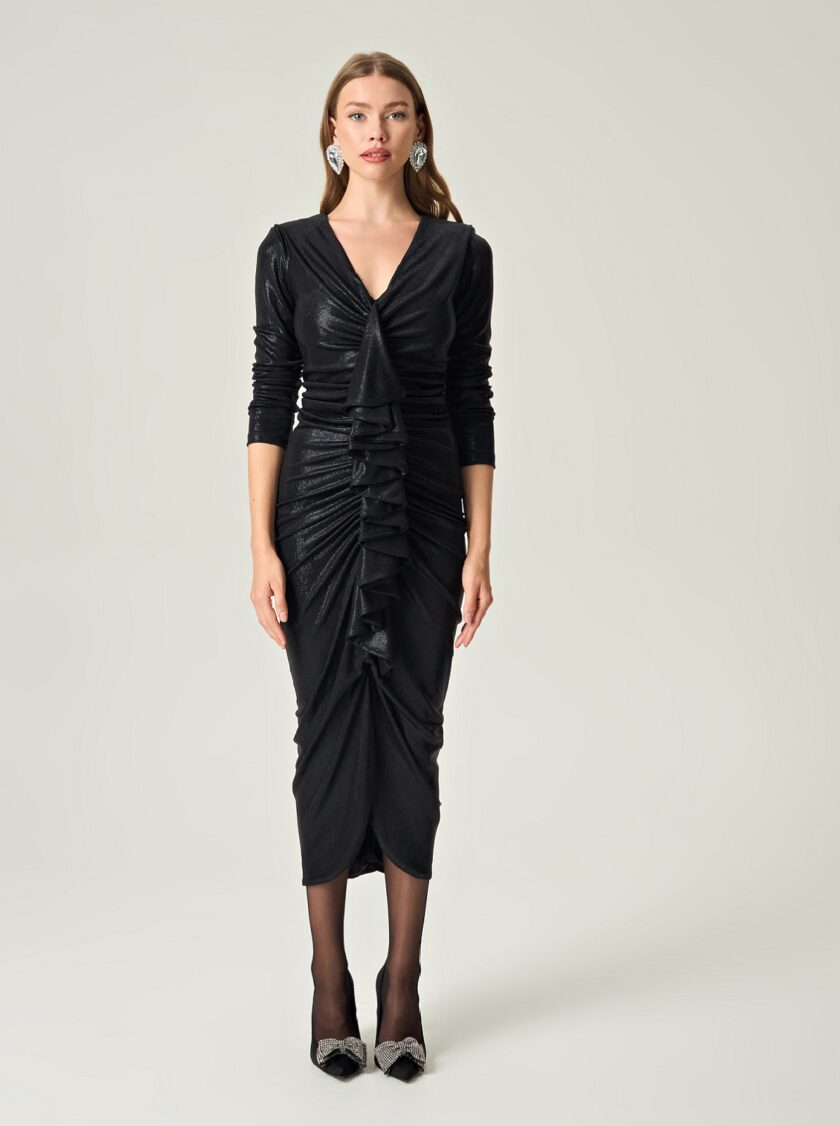 Black Ruffle Elegance Dress lovebyhands.gr