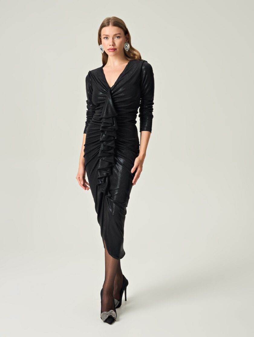 Black Ruffle Elegance Dress lovebyhands.gr