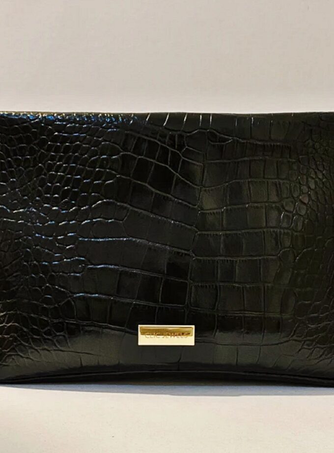 Emma Big Zipper Clutch - Black Croco lovebyhands.gr