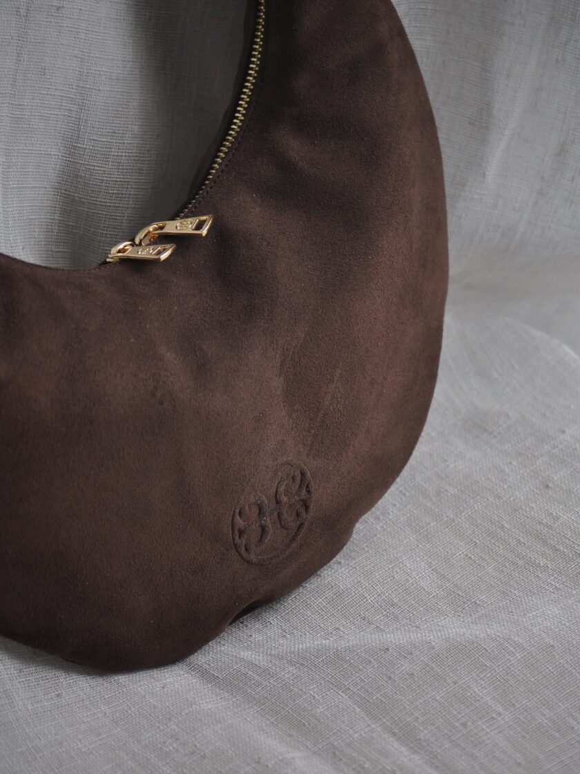Ophelia Suede Leather Shoulder Bag - Chocolate lovebyhands.gr