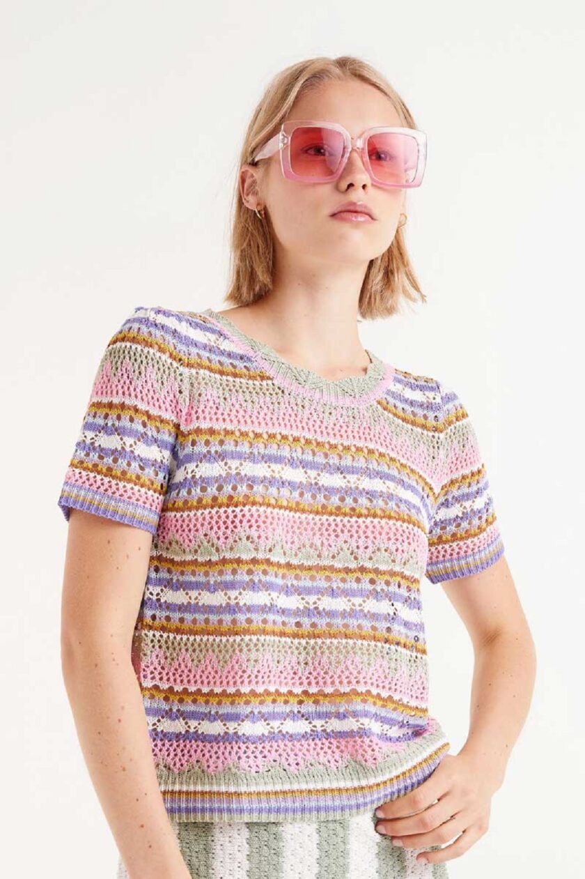 Multicolor striped openwork knit top lovebyhands.gr