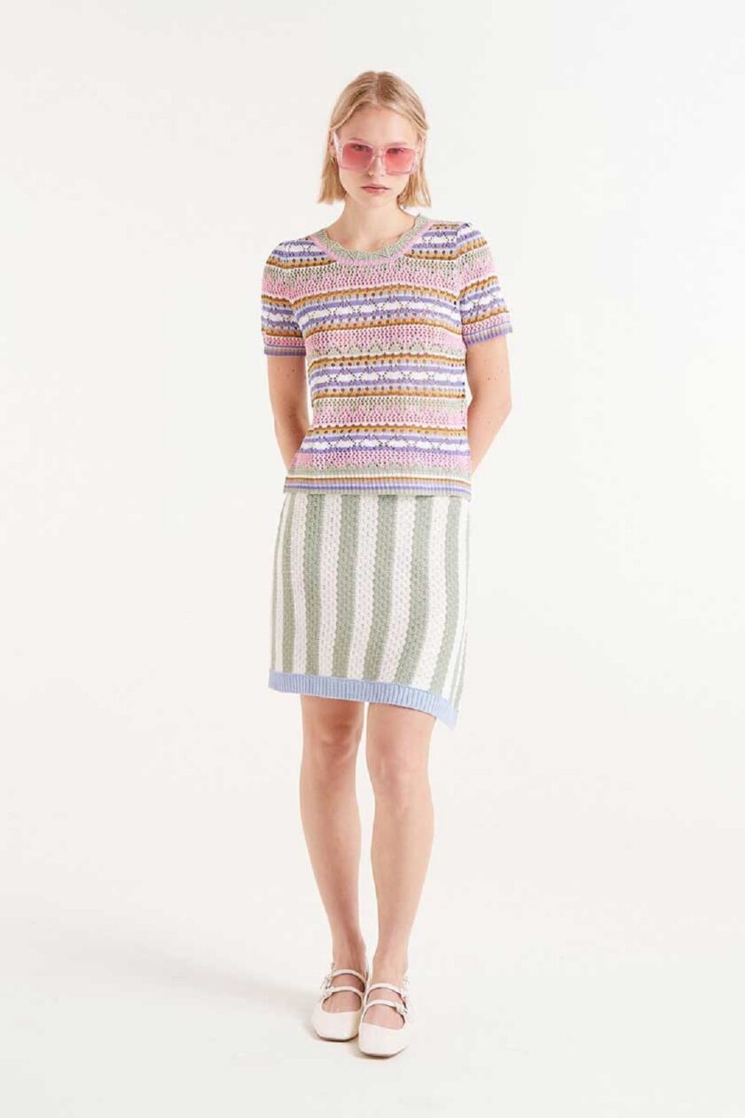 Multicolor striped openwork knit top lovebyhands.gr