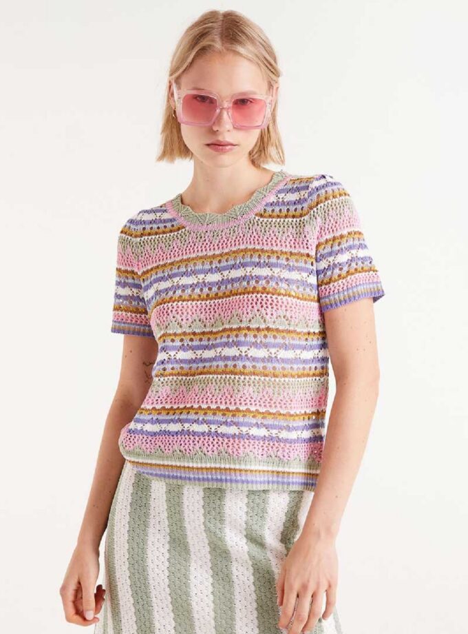 Multicolor striped openwork knit top lovebyhands.gr