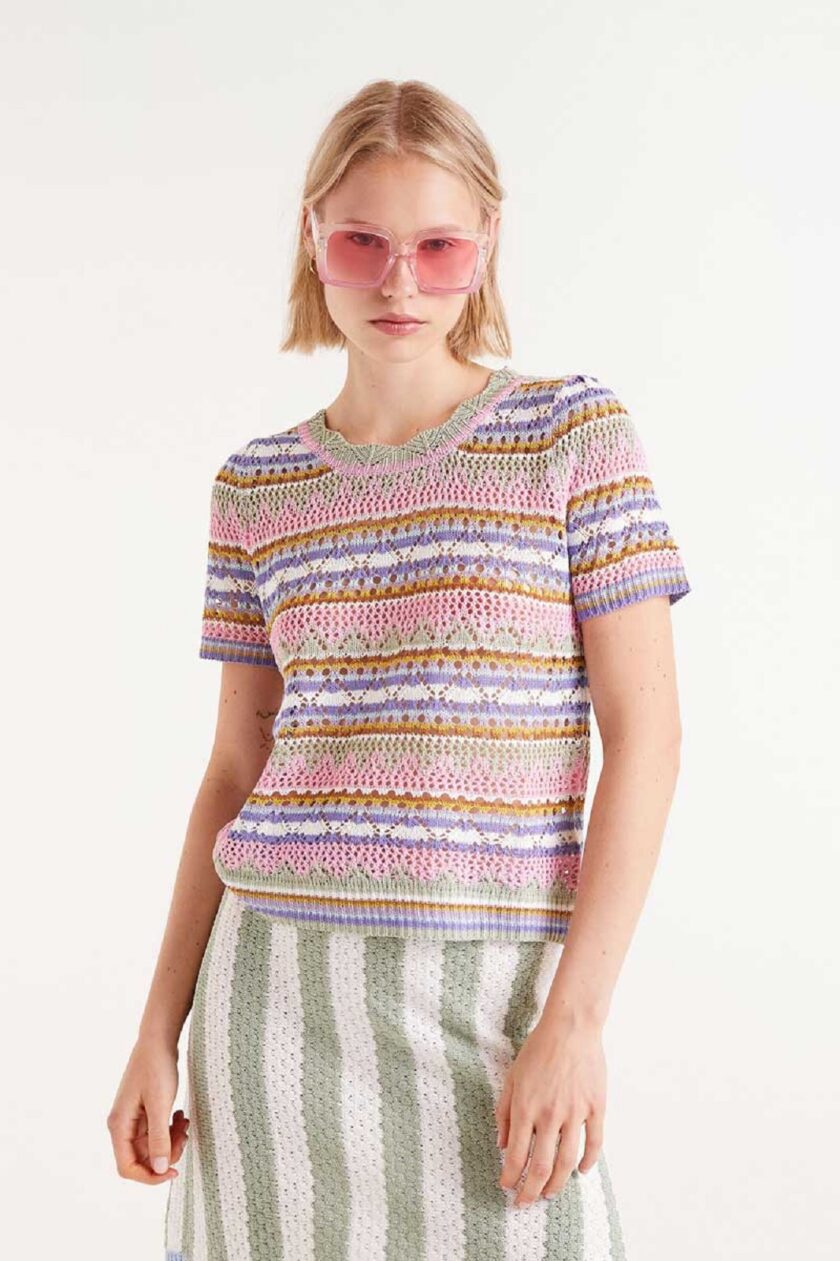 Multicolor striped openwork knit top lovebyhands.gr