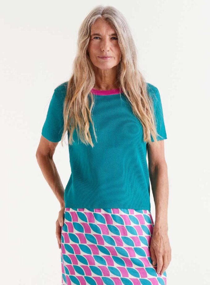 Green and pink short sleeve knit top lovebyhands.gr