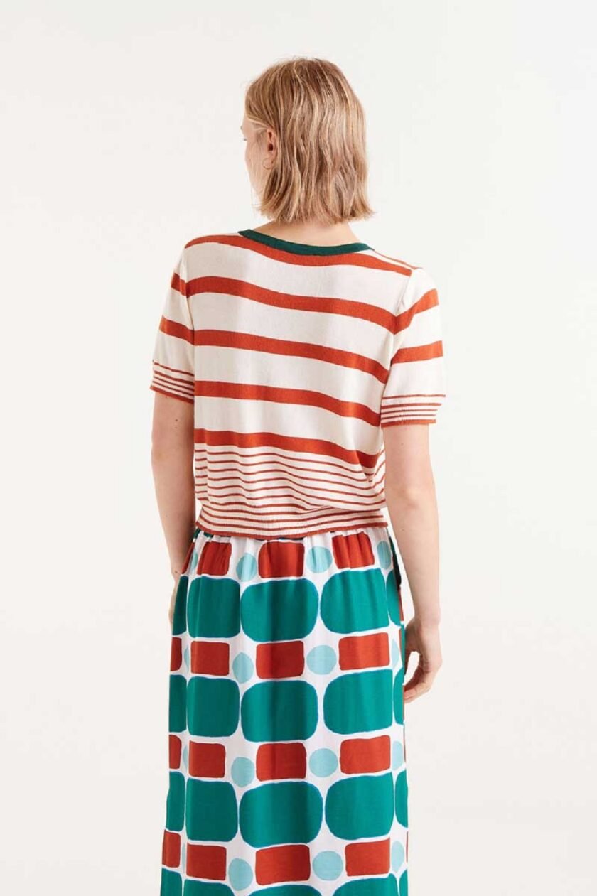 Orange striped short sleeve top lovebyhands.gr