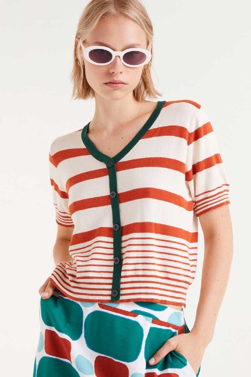 Orange striped short sleeve top lovebyhands.gr