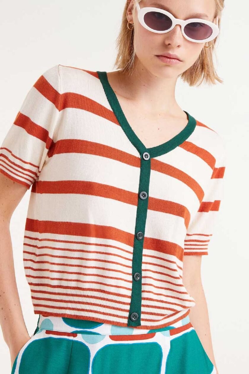 Orange striped short sleeve top lovebyhands.gr