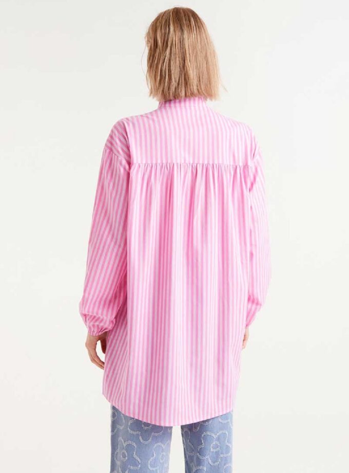 Oversized shirt with pink striped print lovebyhands.gr