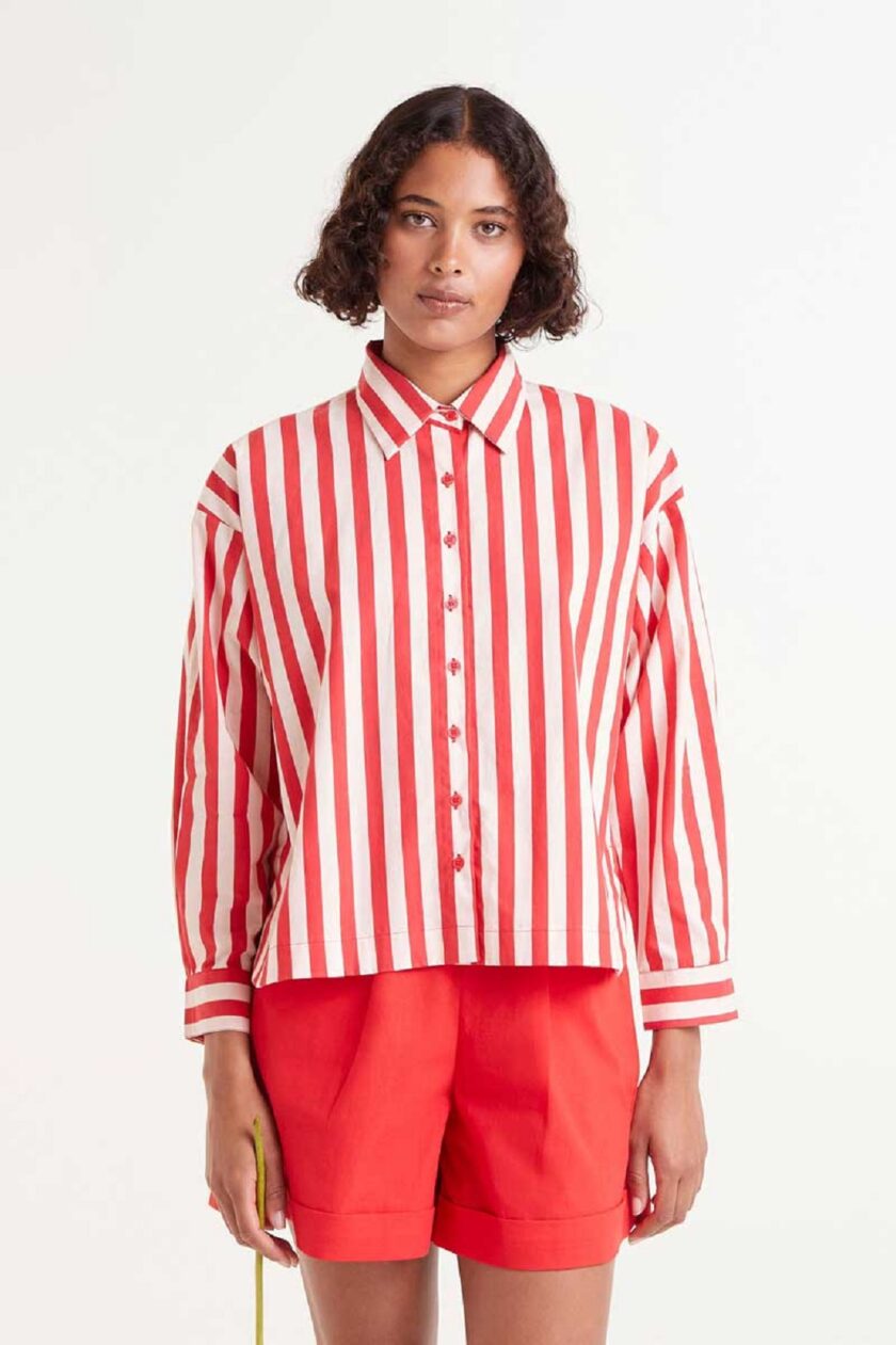 Red striped structured shirt lovebyhands.gr