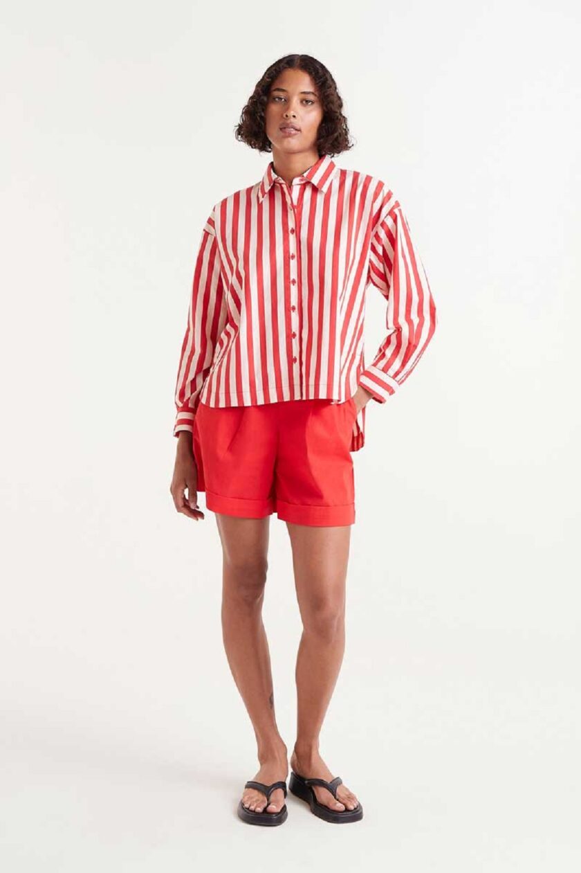 Red striped structured shirt lovebyhands.gr