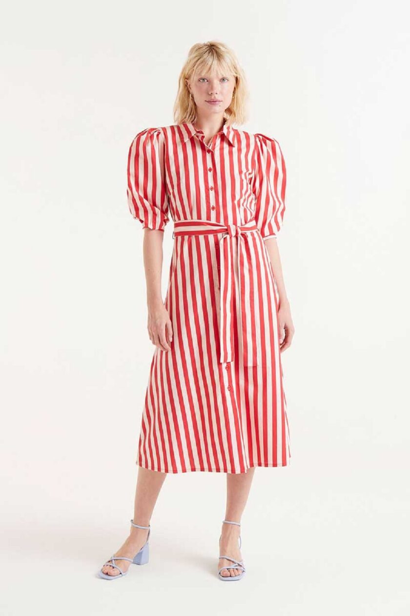 Red striped midi shirt dress lovebyhands.gr