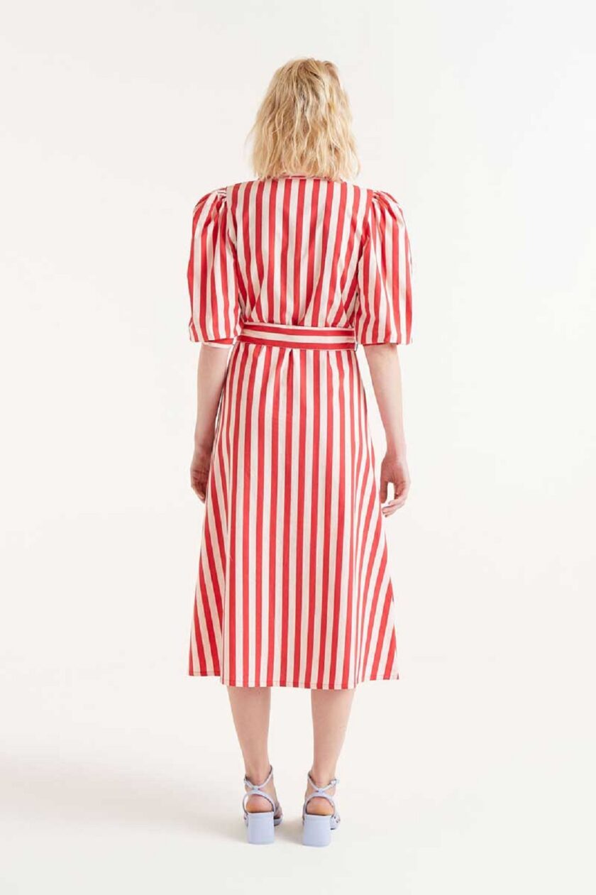 Red striped midi shirt dress lovebyhands.gr